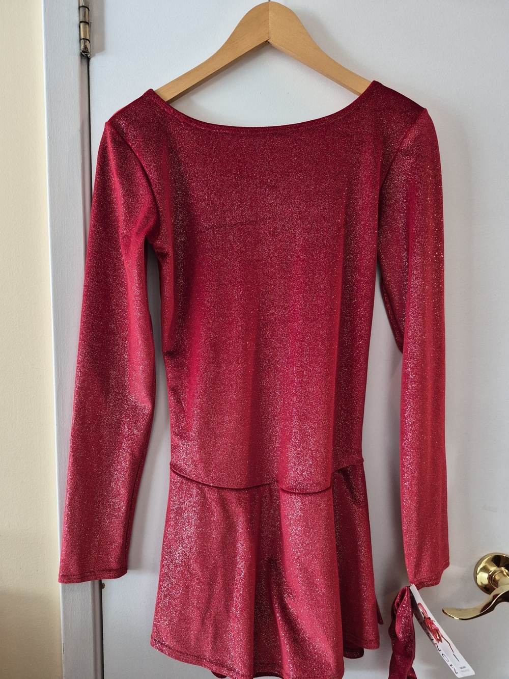 Women's Shimmery Red Long-Sleeve Skater Dress
